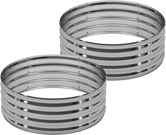 DIIYIV 2PCS 2x2x1FT Galvanized Raised Garden Bed Kit,Vegetable Boxes-Round Metal Flower Box,Large Planter Raised Beds Outdoor Garden for Planting,Fruit,Herb-Silver