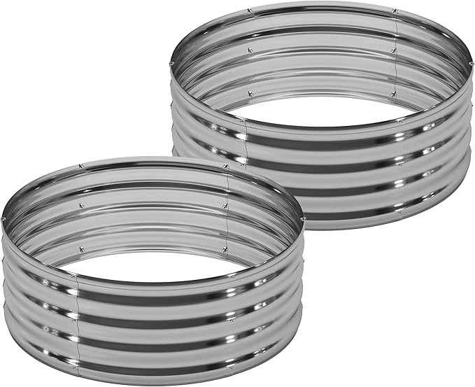 DIIYIV 2PCS 4x4x1FT Galvanized Raised Garden Bed Kit,Vegetable Boxes-Round Metal Flower Box,Large Planter Raised Beds Outdoor Garden for Planting,Fruit,Herb-Silver