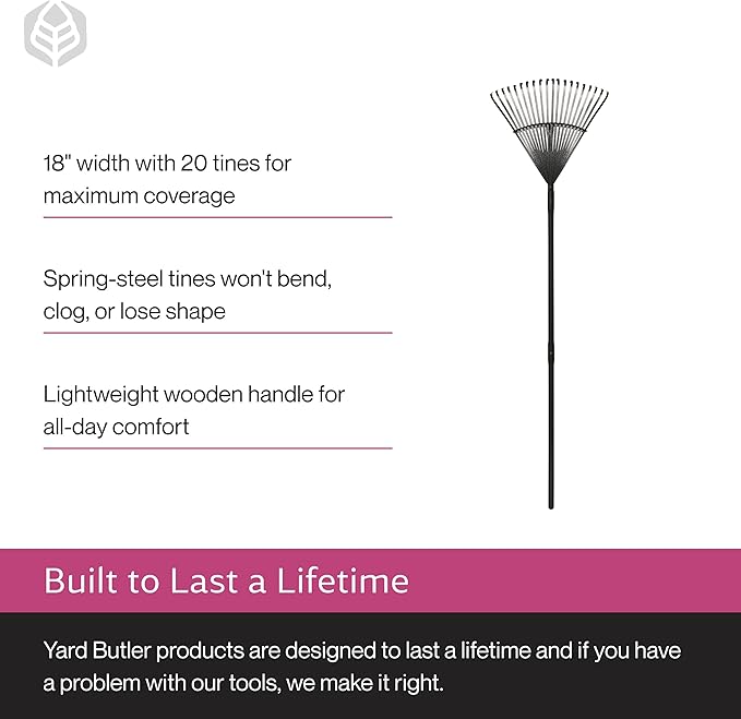 Yard Butler ILT-20 World’s Greatest Rake Garden Rake for Lawncare - Convenient Garden Cleaning Accessory - Lightweight Handle - Steel Tines - Easy to Maneuver
