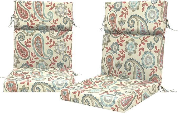 DYTXIII Outdoor High Back Chair Cushions Set of 2, 44"x22" Water Repellent Patio Seat Cushions with Elastic Sponge, All Weather Chair Pads for Rocking, Dining Chairs, Patio Furniture - Paisley Vintage