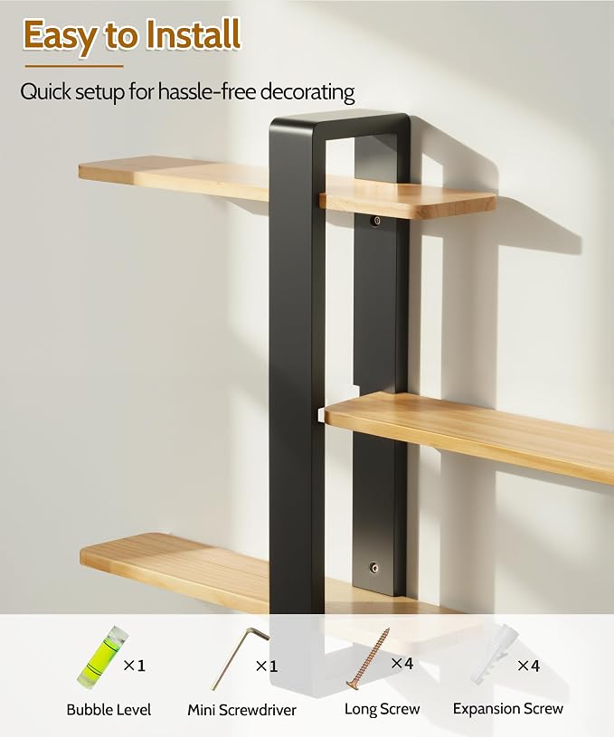 SUMGAR Wood Floating Shelves for Wall, 3 Tier Adjustable Plant Shelf Unit | 20 Inch All Pine Wood, Decorative Shleving, Plants Photos Display, for Living Room, Bedroom, Office, Bathroom