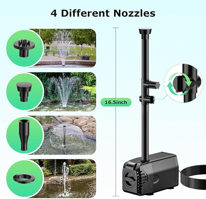 POPOSOAP 30W Solar Fountain Pump, 430GPH Solar Pond Pump with Adjustable Flow, 6.6FT Water Pipe for Outdoor Garden Ponds, Fish Tank, Backyard Water Features