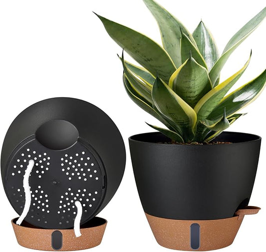 montresor 2 Pack 10 inch Plant Pots, PP Plastic Self Watering Plant Pot with Drainage and Tray for Indoor Outdoor Plants, Water Level Window & Reservoir Flower Pots Decorative Planter