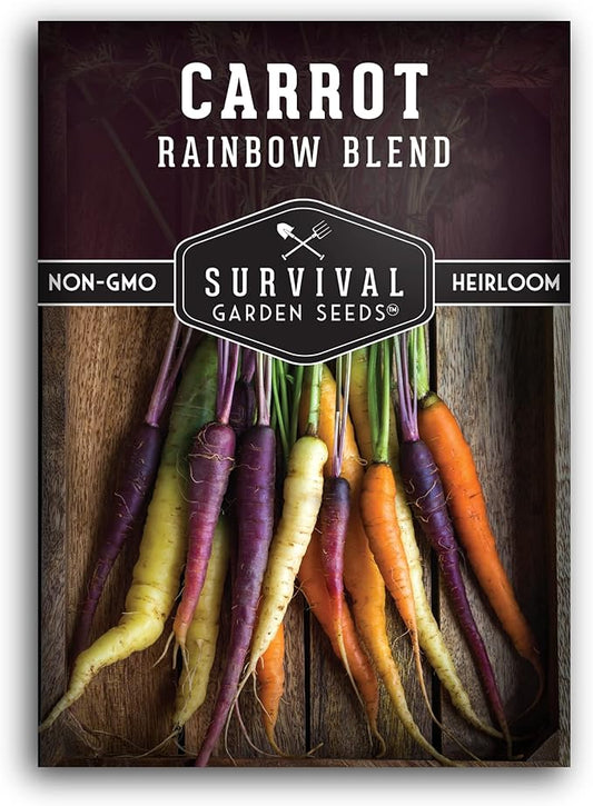 Rainbow Carrot Seeds for Planting – Colorful Heirloom Blend Including Purple, Yellow & Orange Carrots – High-Yield Non-GMO, Open-Pollinated Garden Vegetable – Survival Garden Seeds (1 Pack)