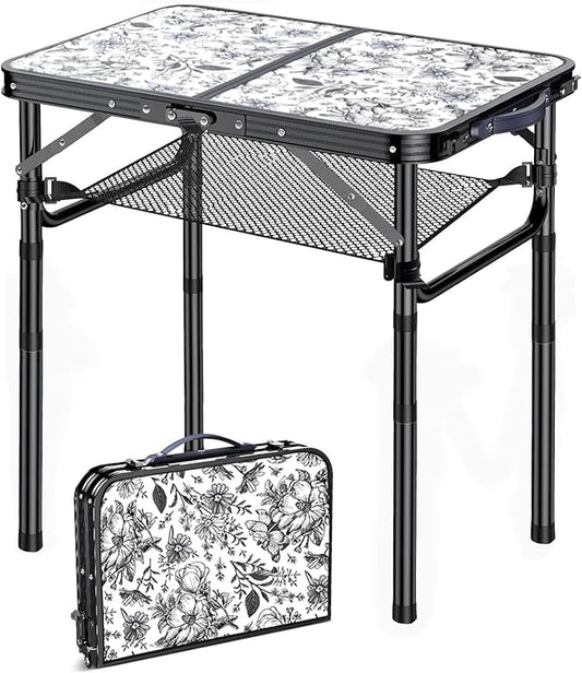 Outdoor Side Table, Portable 3 Adjustable Height Small Outdoor Folding Table, Aluminum Foldable Patio Side Tables for Outside Indoor, Plant Stand Coffee End Table for Pool, Porch,Garden, Balcony