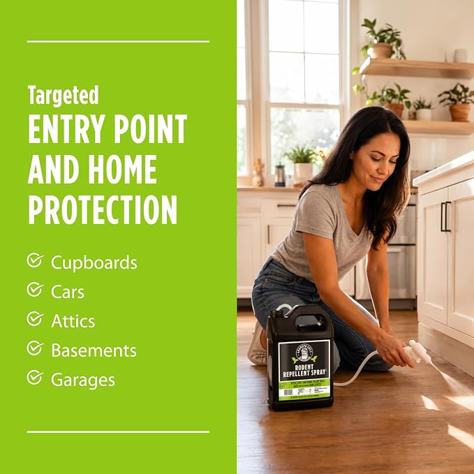 Grandpa Gus's Rodent Repellent Spray, Natural Peppermint Oil, 128 Fl Oz | Peppermint & Cinnamon Oil Deterrent Spray for Rodents & Mice, Non-Staining Formula, for Cars, RVs & Garages, Kid & Pet Safe