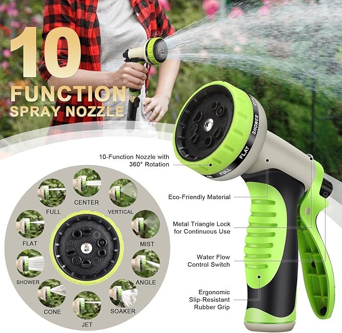 Metal Garden Hose 50FT Stainless Steel Heavy Duty Flexible Lightweight Water Hoses Pipe with 10-Function Spray Nozzle and 3/4" Solid Brass Fittings No Kink Durable for Outdoor Yard & Lawn