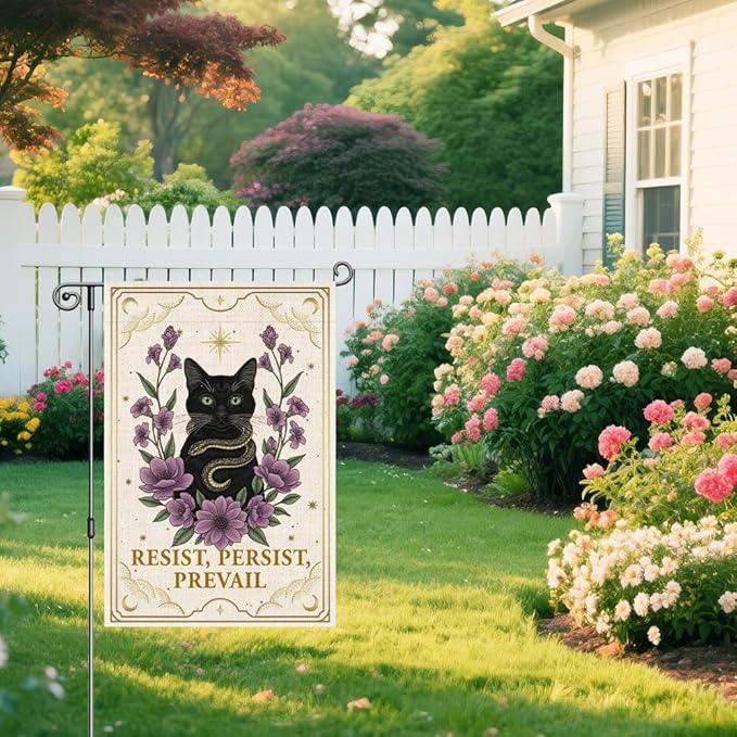 Resist Persist Prevail Garden Flag, Feminist Snake Cat Yard Decor, Empowerment Political Statement Justice Banner, Black Cat Lovers Flag Gifts, Community Welcome Home Holiday Party Outdoor Decor