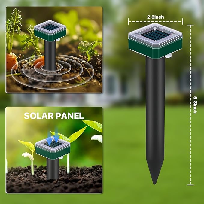 12 Pcs Tirgo Mole Repellent Solar Powered for Lawns Snake Repellent for Yard Gopher Groundhog Vole Repellent Trap Ultrasonic Outdoor Waterproof Chipmunk Rodent Burrowing Animals Deterrent Stake (12)