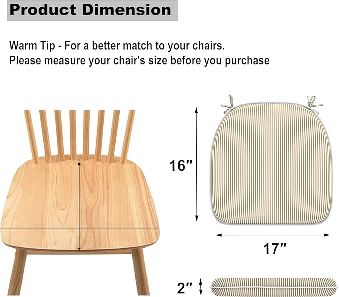 DYTXIII Set of 4 Outdoor Chair Cushions with Ties,Water Repellent Patio Chair Pads 17"x 16" for Outdoor Furniture,Round Corner Seat Cushions for Garden Yard Kitchen Stripe Beige