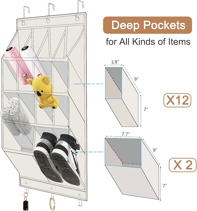 2 Pack Over the Door Shoe Organizers, Hanging Shoe Organizers Large Pockets | Shoe Storage for Closet, Shoe Holder for Boots, Sneakers, Heels, Hanging Shoe Organizer Shoe Rack for RV, Dorm, Home, Beige