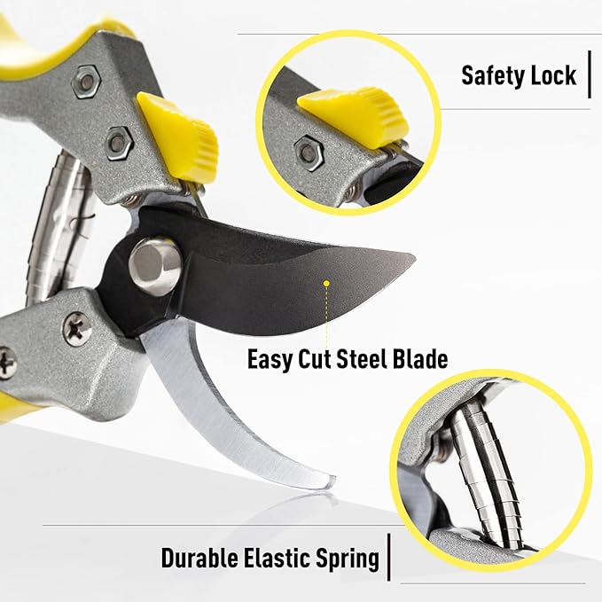 Jardineer Pruning Shears for Gardening Heavy Duty, Sharp Garden Clippers Handheld, Hand Pruners for Gardening Less Effort
