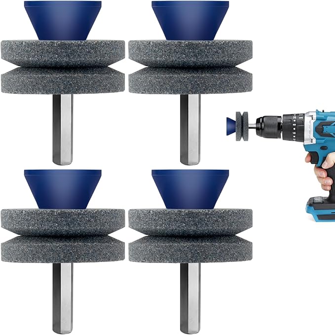Lawn Mower Blade Sharpener, 4PCS Double Layer Corundum Mower Blade Sharpener, Lawnmower Blade Sharpener for Any Power Hand Drill