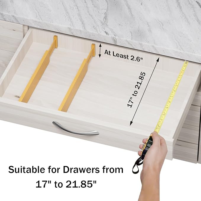Bamboo Drawer Dividers Organizers, 2.56" High, 17"-21.8" Adjustable, 4 Pack