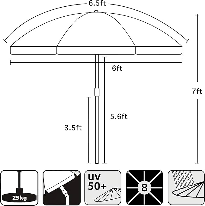 AMMSUN Patio Umbrella, 6.5 ft Outdoor Table Umbrella with Tilt Steel Pole, UPF50+ Protection, Great for Outdoor Garden Backyard, Turquoise Green