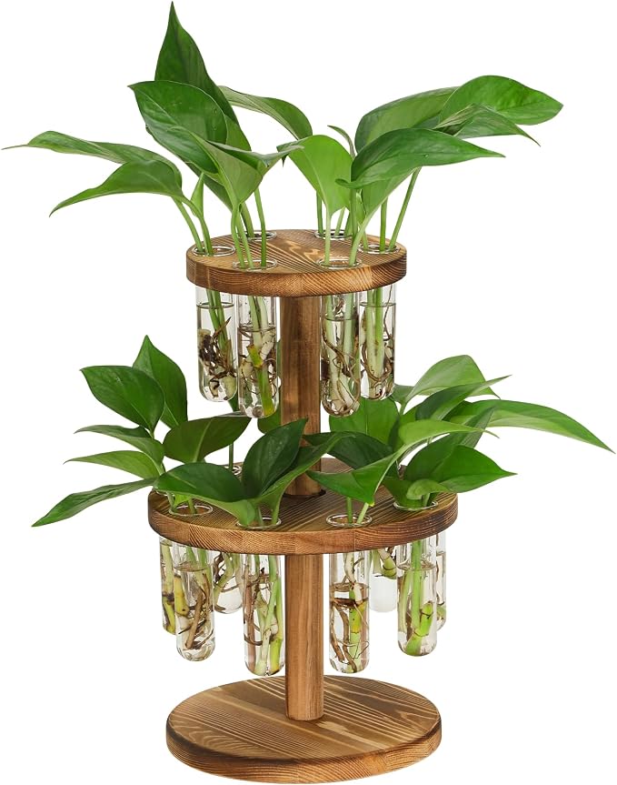 Plant Propagation Station, Plant Terrarium With Wooden Stand, 15 Tube Vases | Retro Rotation Plant Stand for Hydroponics Home Garden Office Decor, Unique Gardening Birthday Gifts for Women Plants Lovers