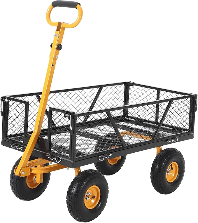 Heavy Duty Steel Garden Cart, 950 LBS Load Capacity Garden Wagon with 10 inch Tire and 180° Rotating Handle Attach to ATV or Tractor, Black