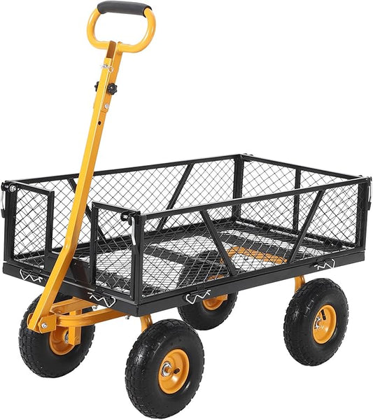Heavy Duty Steel Garden Cart, 950 LBS Load Capacity Garden Wagon with 10 inch Tire and 180° Rotating Handle Attach to ATV or Tractor, Black