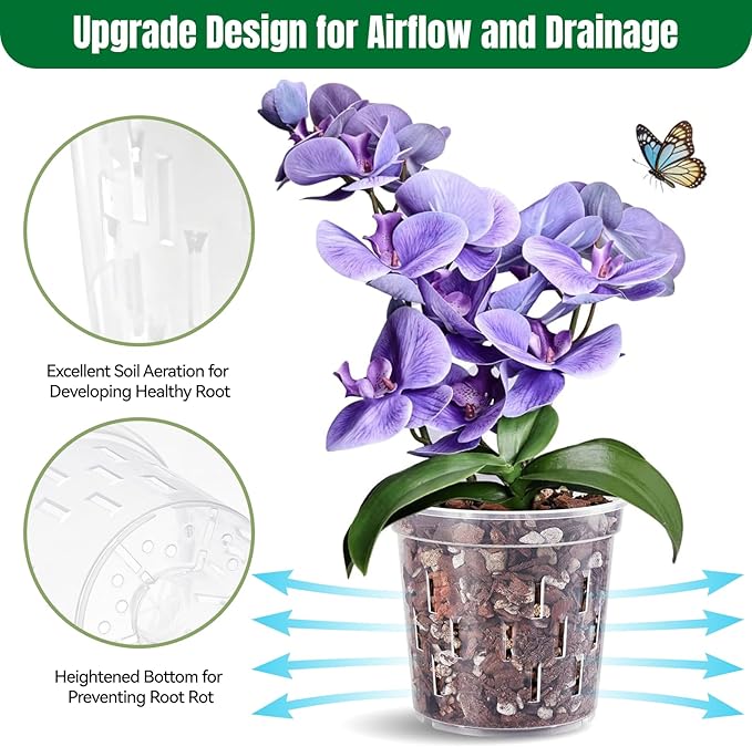 TRUEDAYS Orchid Pot with Saucers – 6 Pack 6 Inch Clear Orchid Pots with Drainage Holes for Repotting – Ideal for Healthy Root Growth – Sturdy Plastic Plant Pot for Indoor & Outdoor Plants