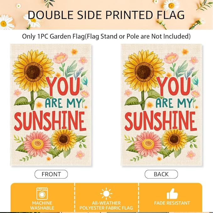 You Are My Sunshine Garden Flags for Outside, Funny Sunflower Spring Garden Flag, Porch Banner for Gardener, Outdoor Sunflower Yard Sign Front Porch Decor, Housewarming Gifts for Family