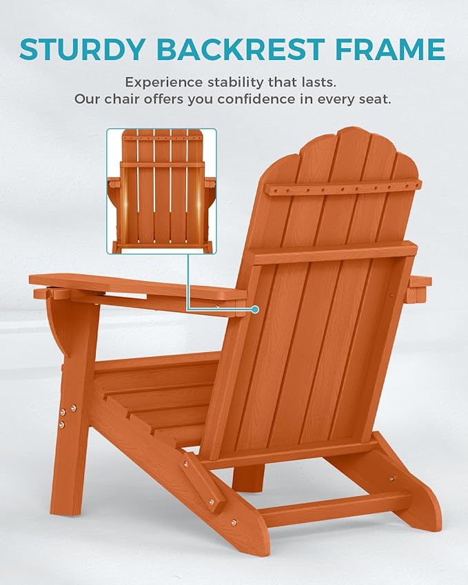 Adirondack Chair, HDPE Material Fire Pit Chairs, Plastic Adirondack Chairs with 2 Cup Holder, Outdoor Lawn Chair for Patio Garden, Orange
