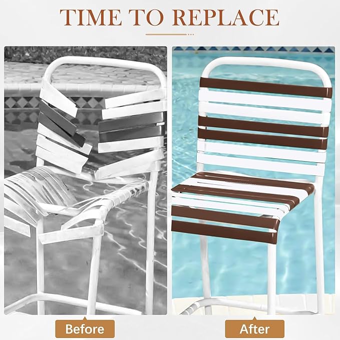 LukLoy 2" Wide 60ft Long Vinyl Straps for Patio Chairs Repair DIY + 60 Rivets, Replacement Straps for Lawn Chairs Patio Garden Balcony Outdoor Lounge Dining Furniture Repair, Brown