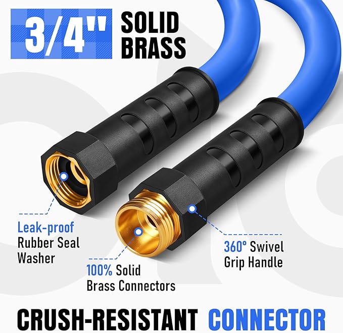Heavy Duty Garden Hose 75 ft, Non-Expanding Flexible Water Hose, Kink Resistant Lightweight Hybrid Hose, Leakproof Hose Male to Female Fittings