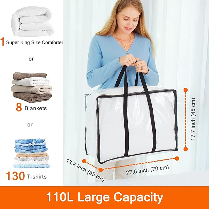 Vieshful 5 Pack 110L Clear Comforters Storage Bags with Zipper