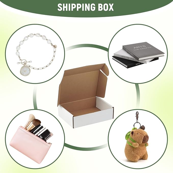 10 Pack 7"x5"x2" inch Small Shipping Boxes White Corrugated Cardboard Box for Small Business, Mailer, Shipping, and Packing