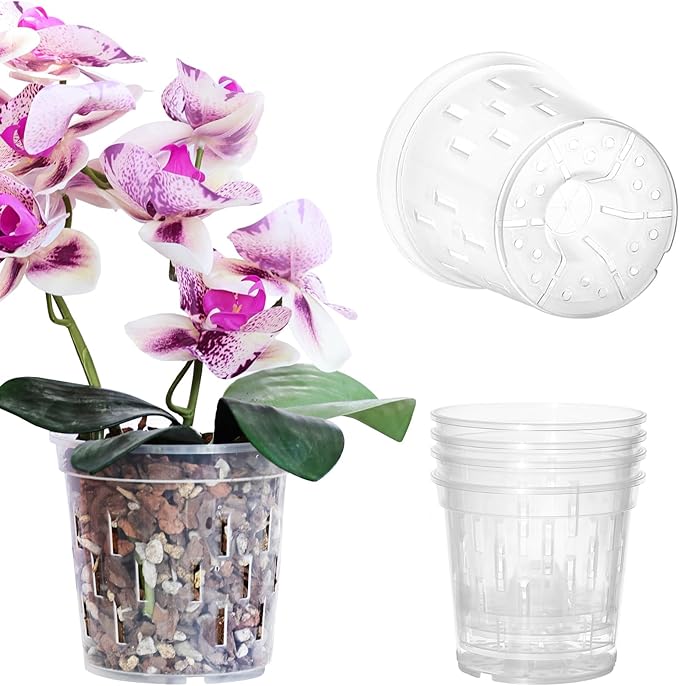 TRUEDAYS Orchid Pot – 4 Pack 4 Inch Clear Orchid Pots with Drainage Holes for Repotting – Ideal for Healthy Root Growth – Sturdy Plastic Plant Pot for Indoor & Outdoor Plants
