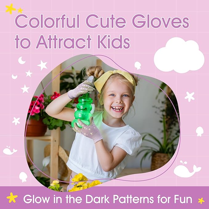 COOLJOB Glow in The Dark Kids Gardening Gloves for Age 3-5, 2 Pairs Children Reflective Yard Work Rubber Coated Gloves, Blue with Whale, Orange with Jellyfish, Small