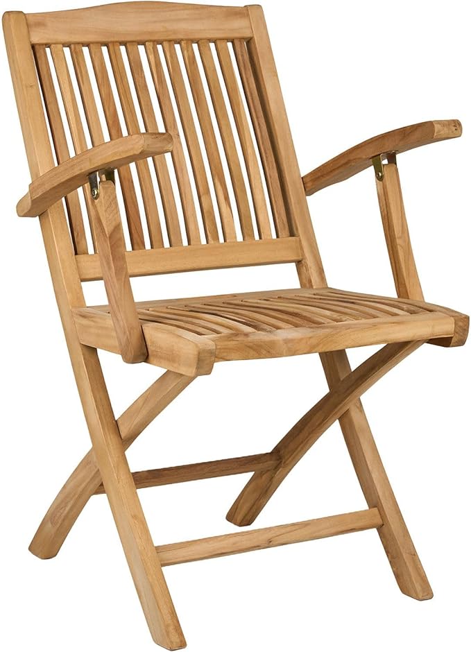 TeakCraft Teak Folding Arm Chair with Cushion - Single Arm Chair- Fully Assembled - Solid Wooden Outdoor, Indoor- Wood Dining Room, Kitchen, Patio, Bistro Chairs, The Era