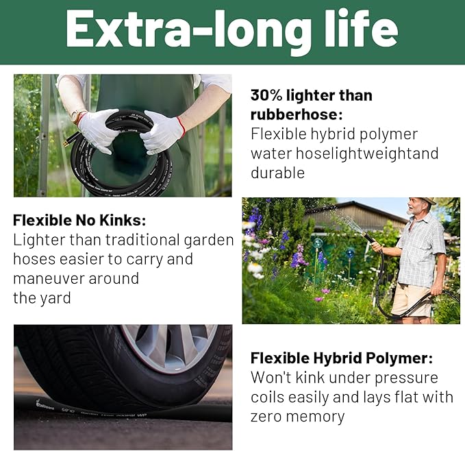 Beitopamz Short Garden Hose 5 ft x 5/8" Female to Female, Heavy Duty Small Water Hose Extender Connector, Leak-Free Connections Hybrid Rubber Leader Hose with 3/4" Double GHT Fittings, Black