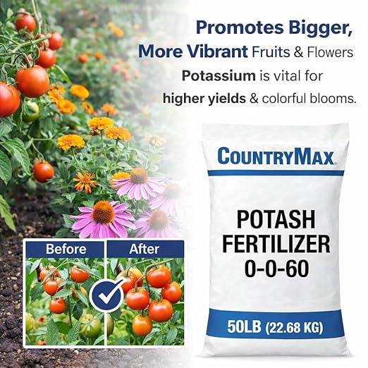 CountryMax Potash 0-0-60 Fertilizer 10 lb – High Potassium Plant Food for Strong Roots, Improved Yield & Plant Health for Lawn & Garden