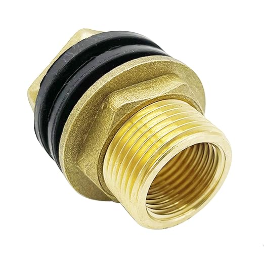 3/4" Female 1" Male Brass Water Tank Connector Bulkhead Tank Fitting for Rain Barrels, Aquariums, Tubs, Pools (Pack of 2)