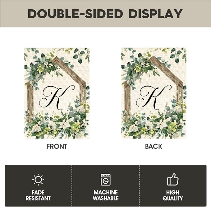 AVOIN colorlife Initial Letter K Monogram Garden Flag 12x18 Inch Double Sided Outside, Spring Floral Family Last Name Yard Decoration