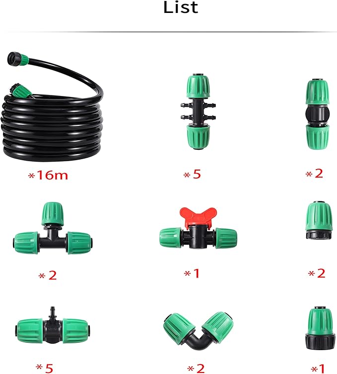 52 FT 1/2”PVC Garden Irrigation Tubing Hose（OD:16mm,ID:12mm),1/2 inch Drip Irrigation Tubing Main Line Hose Tube with Drip Irrigation Fitting Connector for Garden Watering Drip Irrigation System