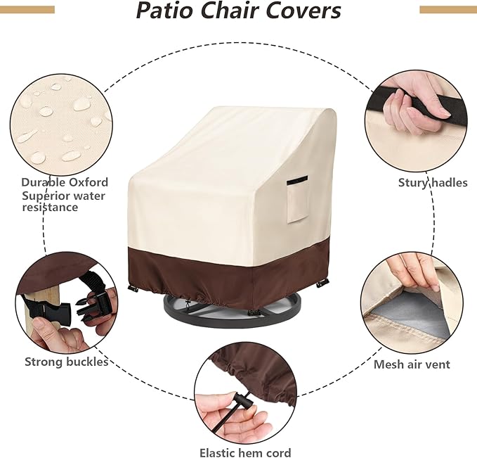 Patio Chair Covers 2 Pack, 28W x 33D x 38.5H inches, 600D Heavy Duty Waterproof Outdoor Furniture Cover, Patio Furniture Covers for Lawn/Garden Chiars, Beige & Brown