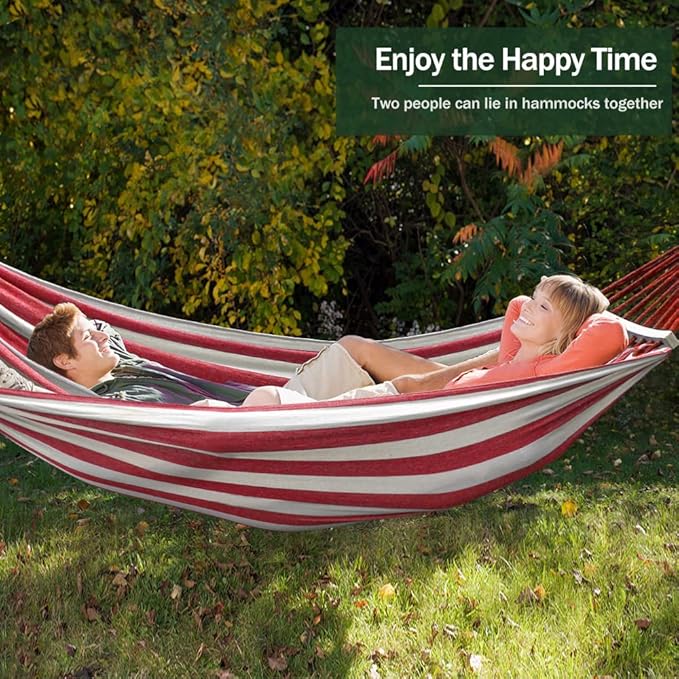 MOSFiATA Hammocks Portable Camping Hammock Upgraded 550lb Thickened Fabric Single Hammocks with Two Anti Roll Balance Beam and Tree Straps for Camping, Patio, Backyard, Outdoor(Red White)