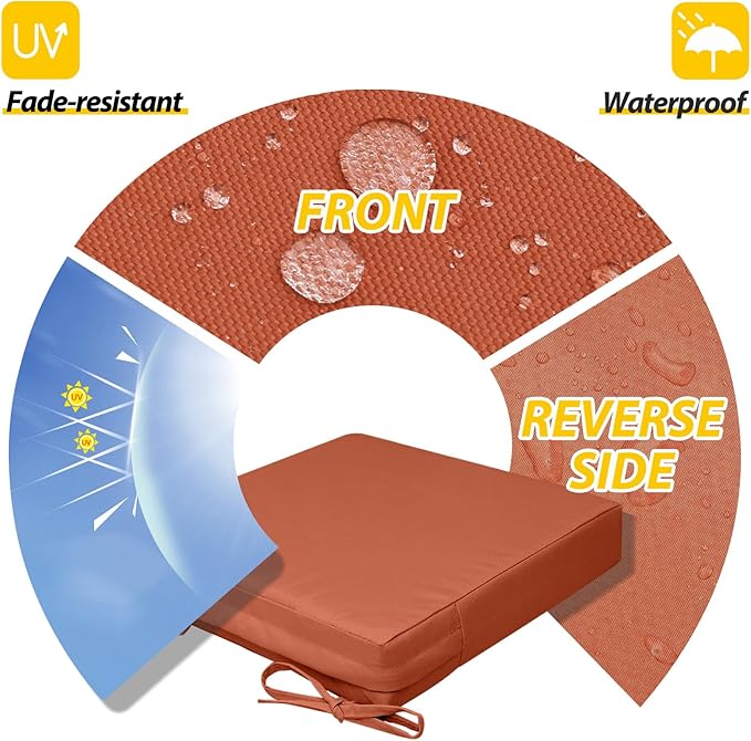 AAAAAcessories Outdoor Seat Cushions for Chairs, Waterproof, Fade-Resistant, 18.5" x 16" x 3", Patio Furniture Replacement Cushions, Set of 2, Rust