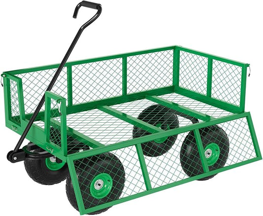 Garvee Steel Garden Cart, 500 LBS Capacity Utility Outdoor Wagon, Heavy Duty Mesh Garden Metal Wagon with Removable Sides, Flexible Handle for Yard, Lawn, Garden