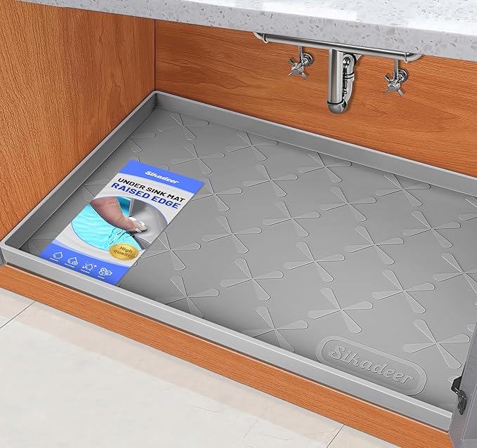 SIKADEER Waterproof Under Sink Mat 31" x 19" Silicone Mat Cabinet Protector | Heavy Duty Kitchen Cabinet Liner, Easy Press Drain, Home Essentials for Pet Feeding, Boots, Bathroom, Organizers & Storage