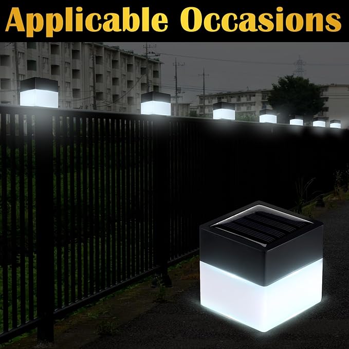 Hicarer 12 Pack Solar Fence Post Cap Lights 2in x 2in Solar Post Cap Fence Lights for Garden, Gazebos, Street Wall (White)