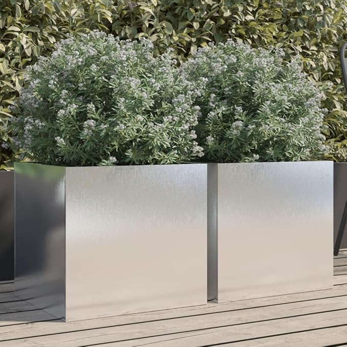Stainless Steel Planter Set of 2 Medium Silver Modern Plant Pots for Indoor Outdoor Garden Balcony Patio Durable Decor