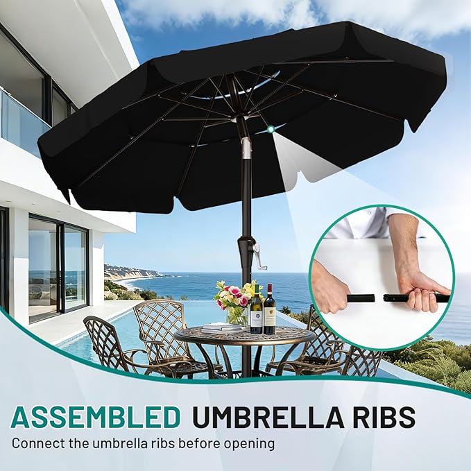 AreShark 10FT 3-Tiers Patio Umbrella with Valance Outdoor Umbrellas with Crank/Tilt, Table Market Umbrella Vented w/ 8 Sturdy Ribs for Garden, Deck, Backyard, and Pool, Black