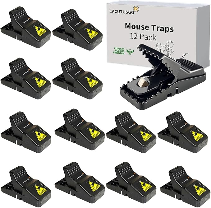 Reusable Mouse Traps – Powerful Snap Traps with Precise Trigger for Quick, Clean Mouse Catching – Indoor & Outdoor Rodent Control for Home, Garage, Garden-12 Pack
