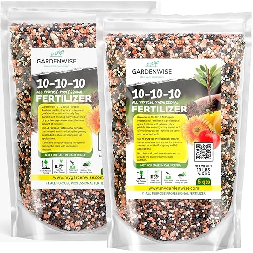 Gardenwise 10-10-10 All-Purpose Professional Fertilizer Plant Food for Indoor/Outdoor Gardening; Premium Shrub, Tree, Flower, Vegetable and Lawn Fertilizer; Quick-Release Nitrogen (10 QUARTS)