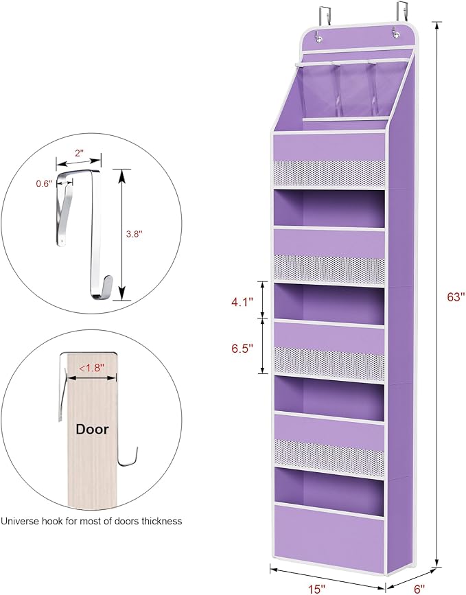 Univivi Fabric Over the Door Organizer for Baby Nursery, Purple, 6-Shelf