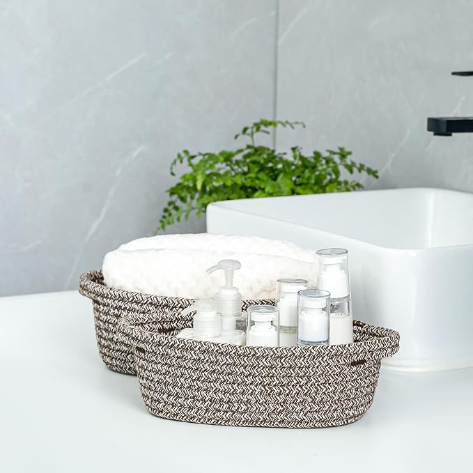 CubesLand Small Storage Basket Cotton Rope Organizer Baskets for Shelves