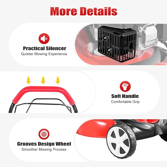 Gas Lawn Mower, 5HP 140CC 4-Stroke Self Propelled Gas Lawn Mower 2800RPM High Speed Gas Powered Weed Sweeping Machine with 20-Inch Cutting Width, 8 Gears Height Adjustable Lawn Mower for Garden Lawn